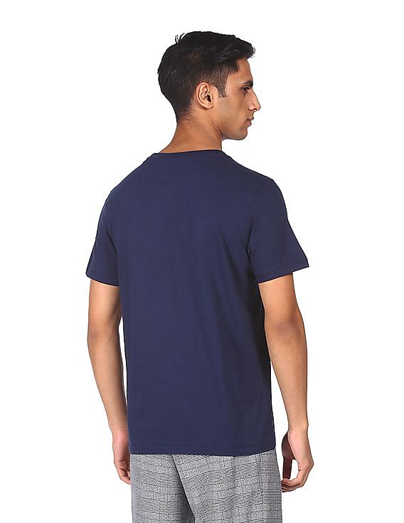 Aeropostale Men Navy Crew Neck Striped T-Shirt