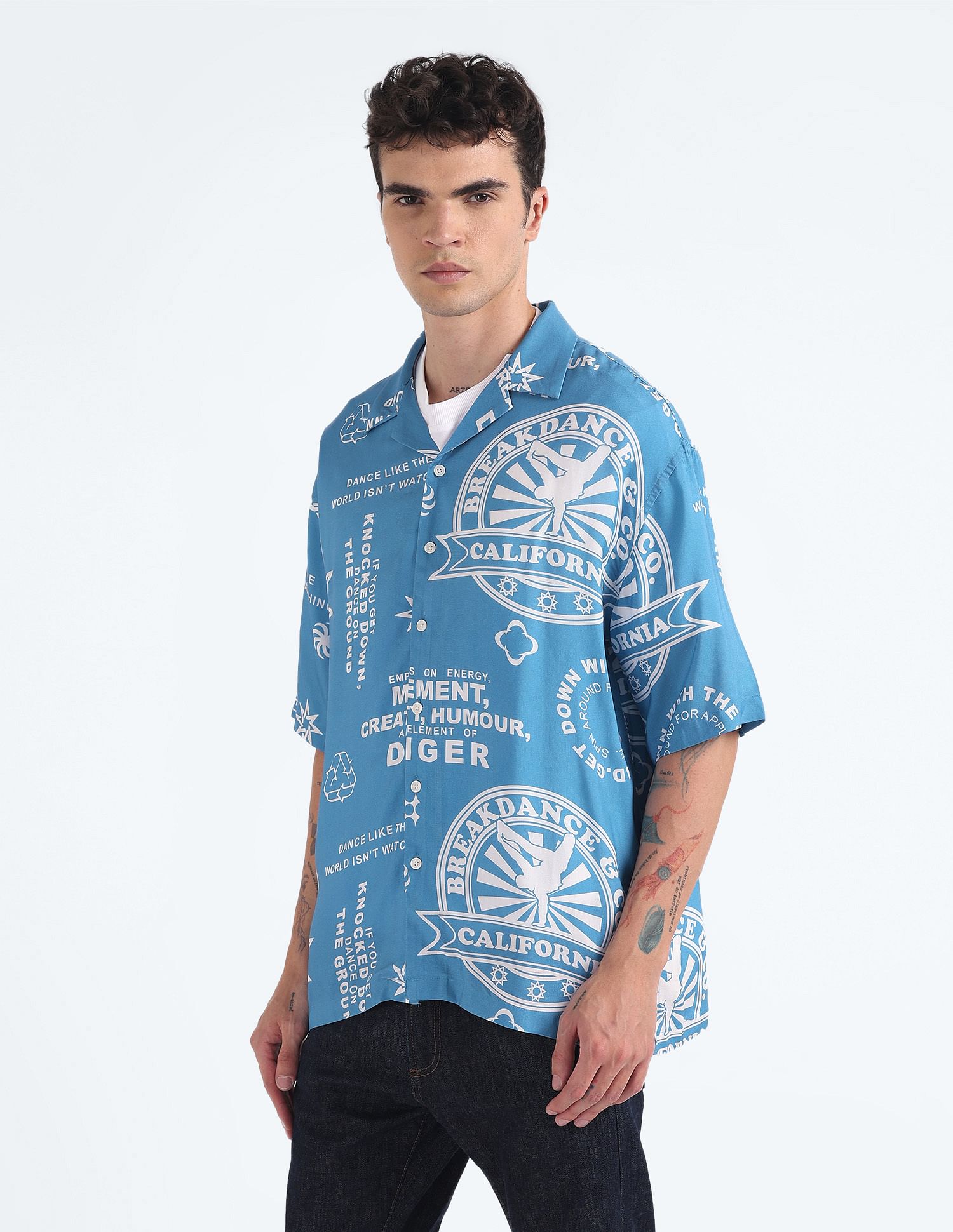 Flying Machine Graphic Print Oversized Shirt