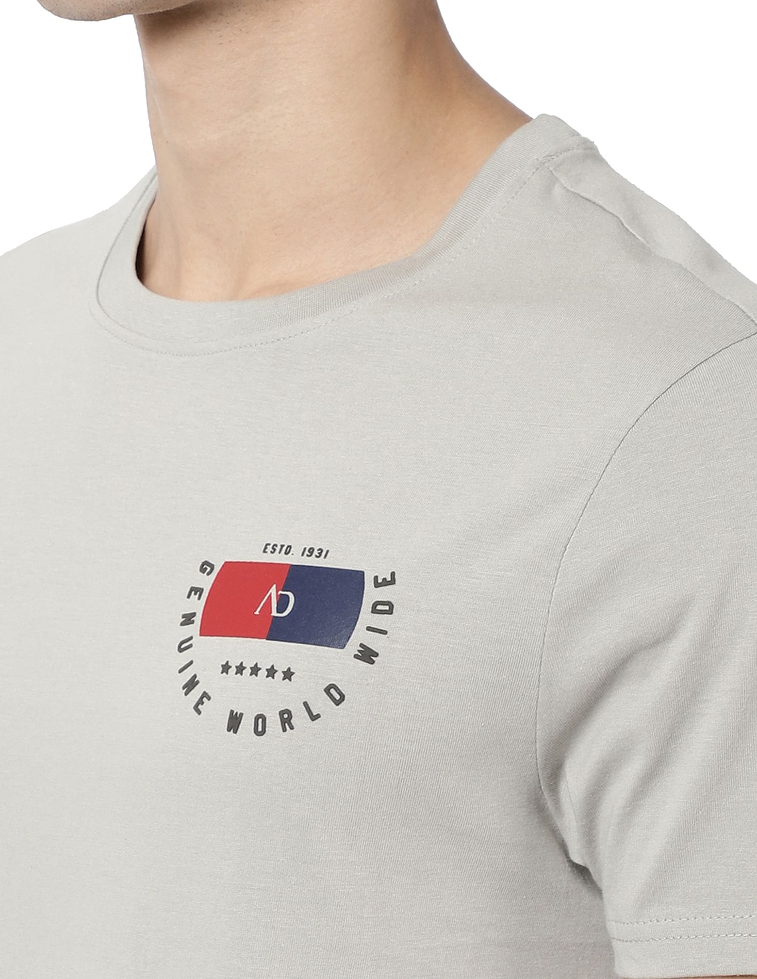 AD by Arvind Crew Neck Solid Cotton T-Shirt
