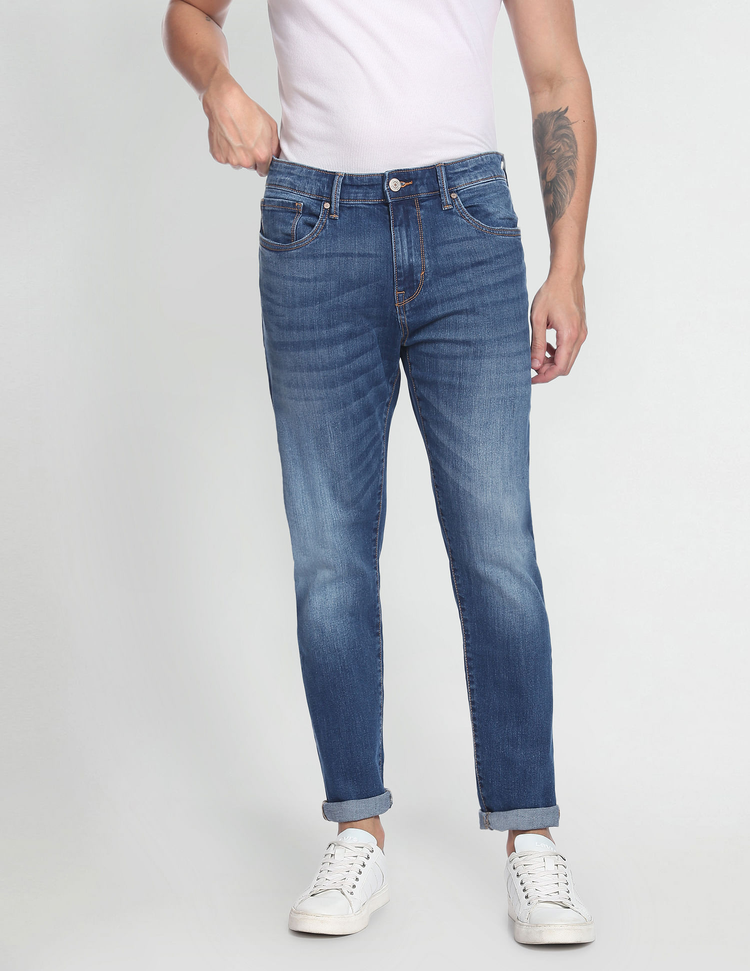 Flying Machine Slash Slim Tapered Fit Stone Wash Classic Vintage Jeans