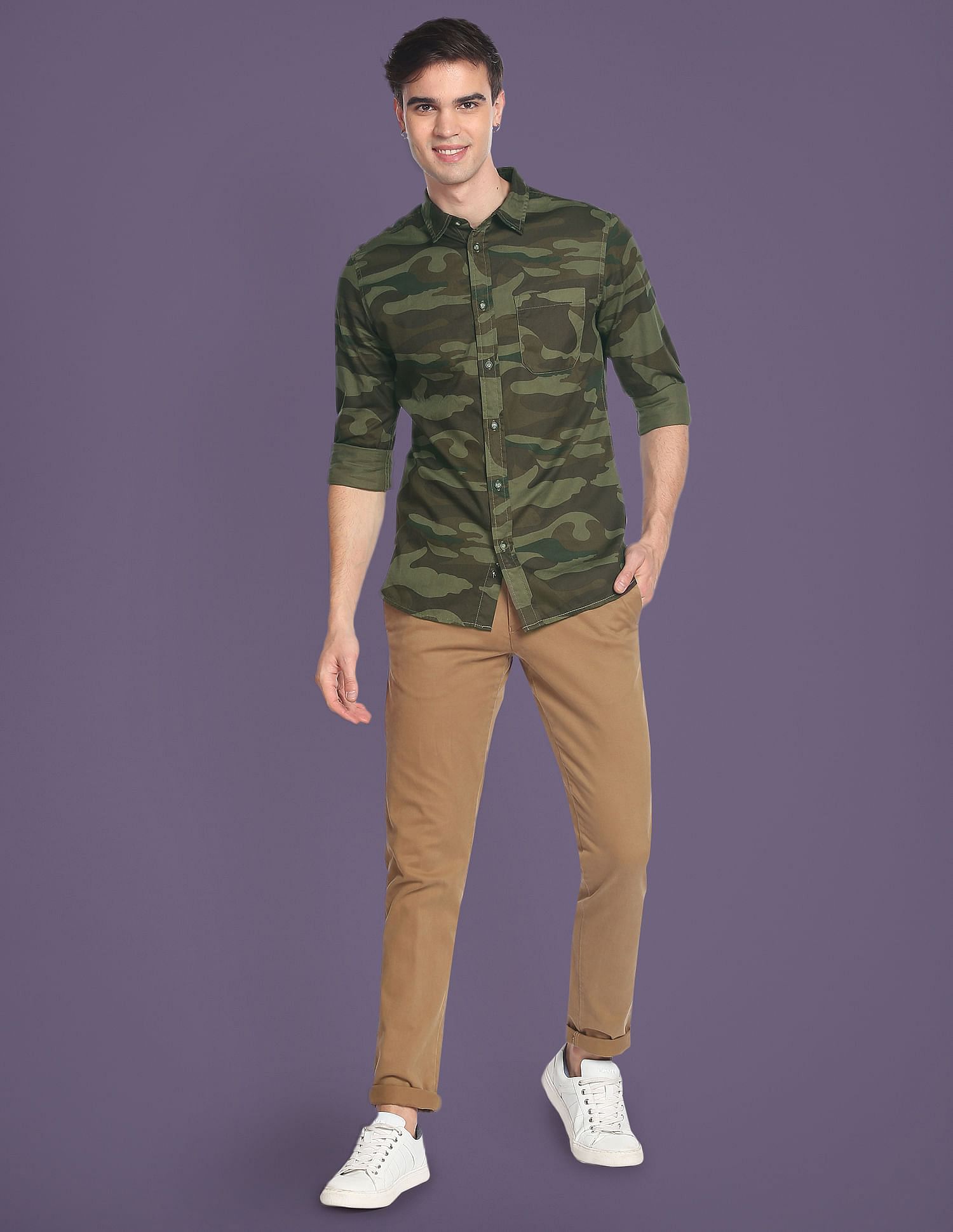 Flying Machine Camouflage Print Slim Fit Shirt