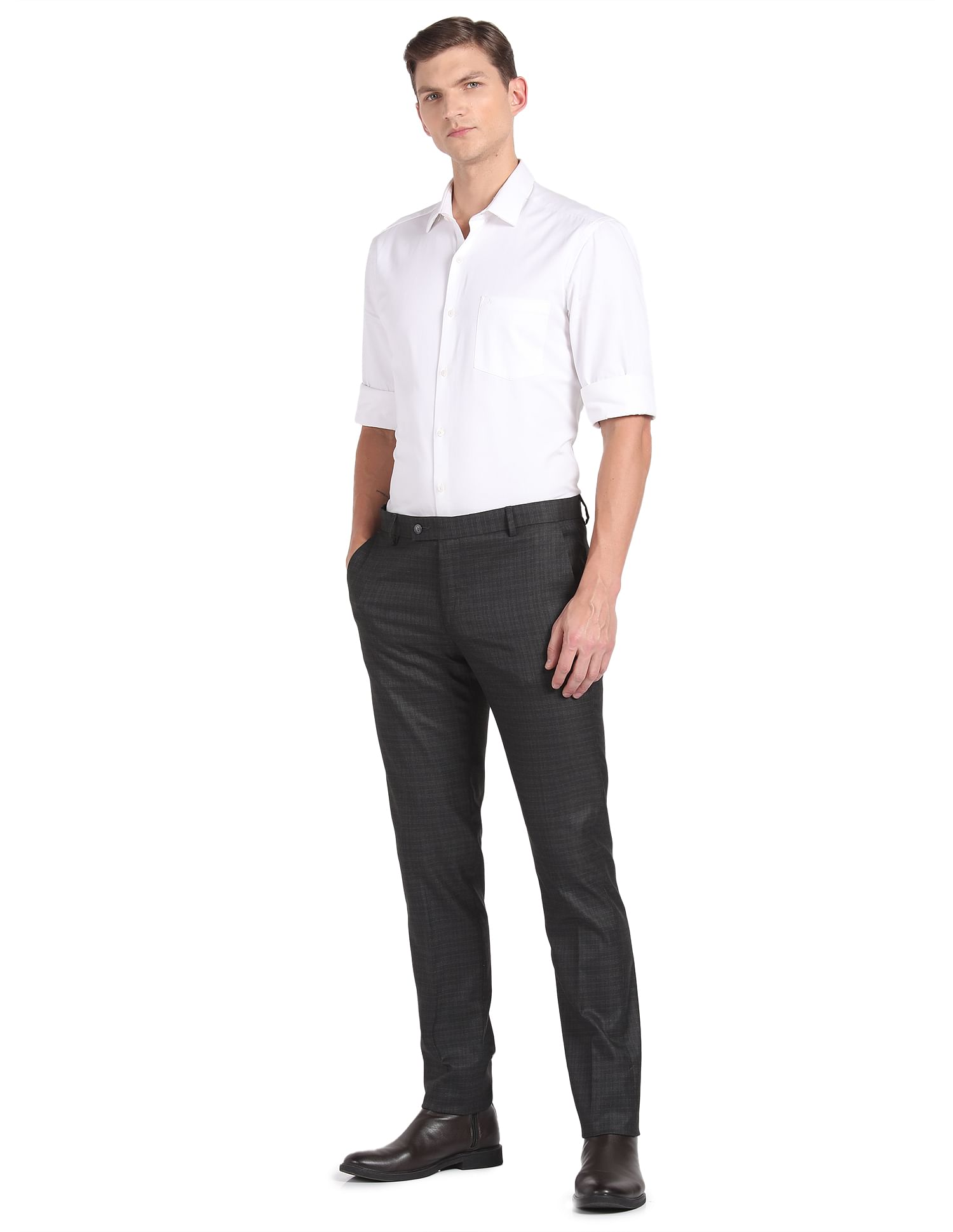 Arrow Mid Rise Checked Trousers