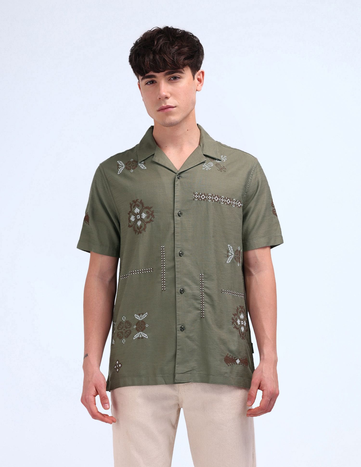 Flying Machine Regular Fit Patterned Knit Shirt