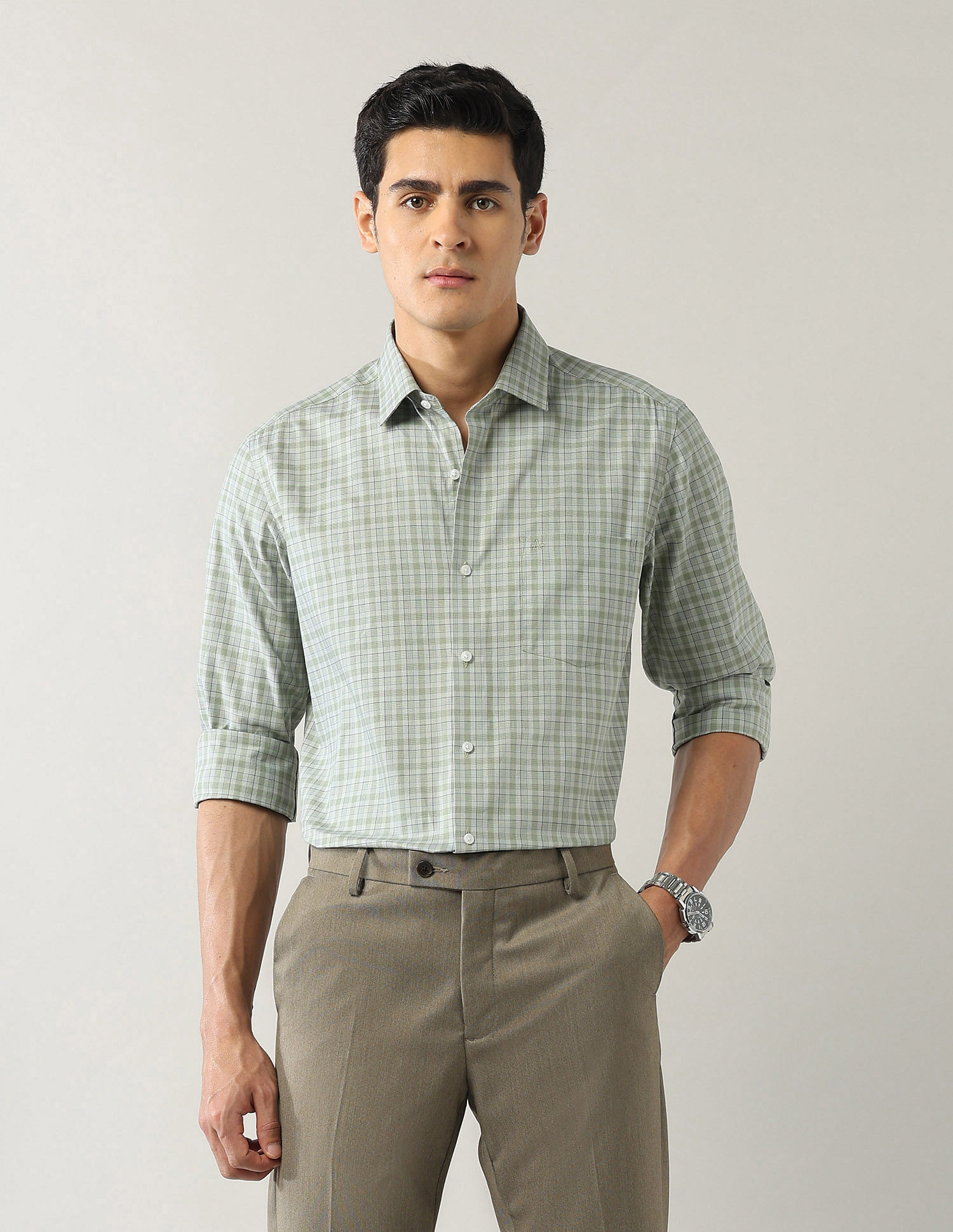 Arrow Glen Checked Manhattan Slim Fit Shirt
