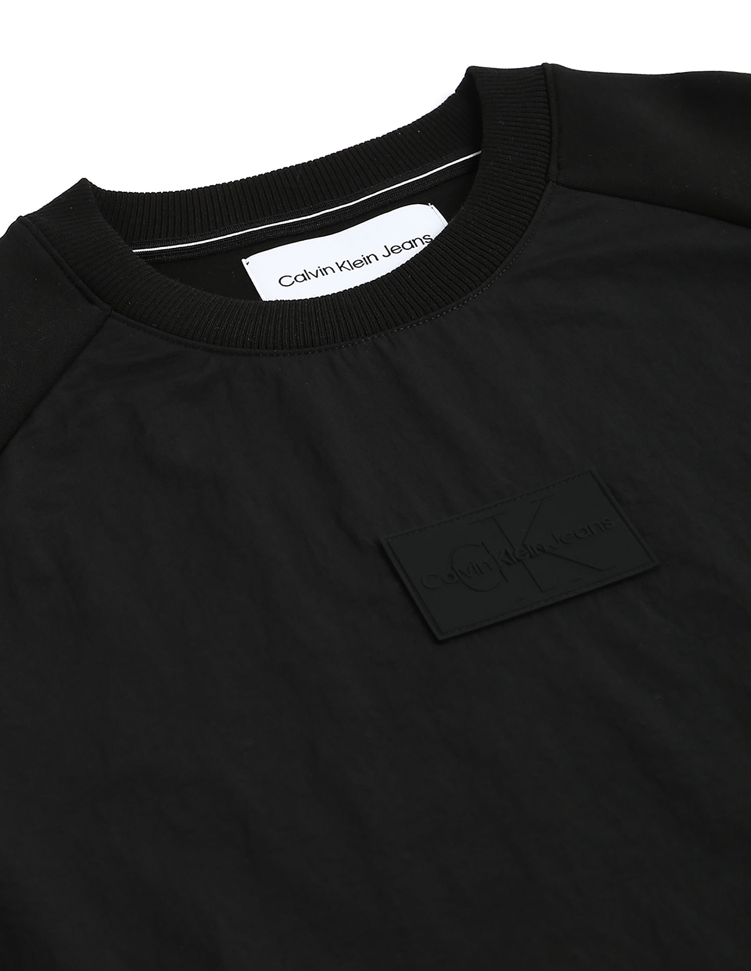 Calvin Klein Men Black Crew Neck Mix Media Sweatshirt