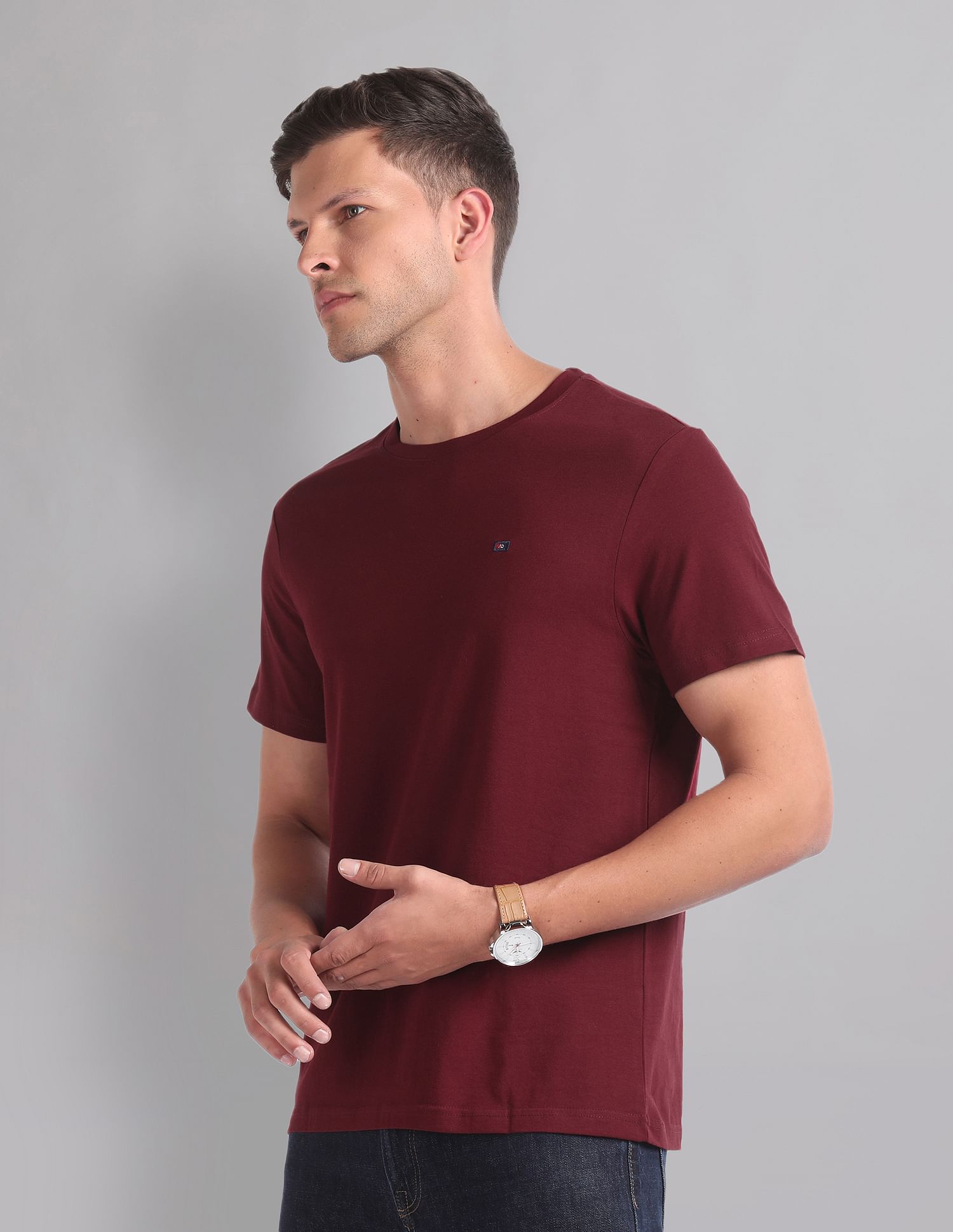 AD by Arvind Pure Cotton Solid T-Shirt