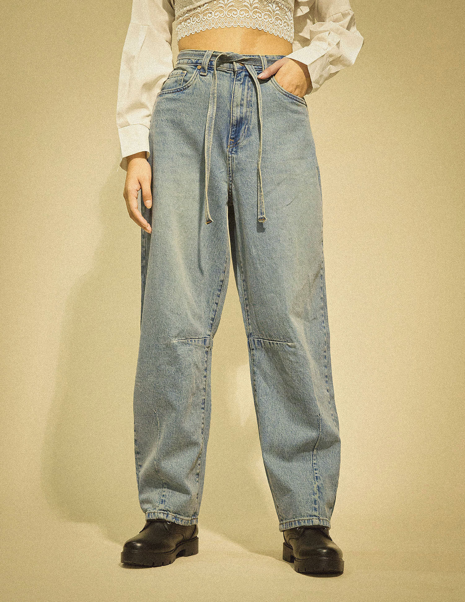 Flying Machine Women K-Street X Baggy Balloon Fit Belt Tie Up Jeans