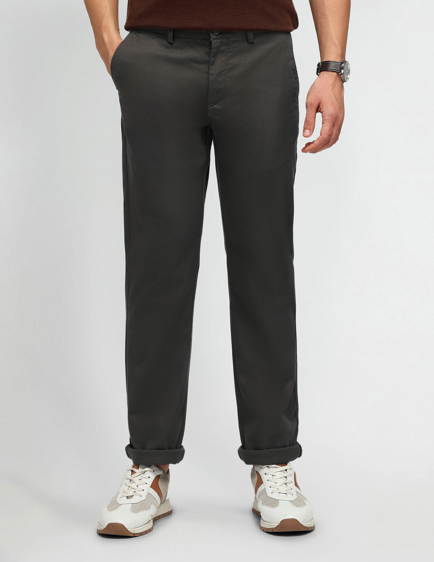 Arrow Sport Solid Dobby Slim Fit Trousers