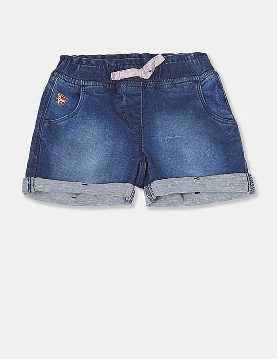 Girls Blue Washed Denim Shorts 