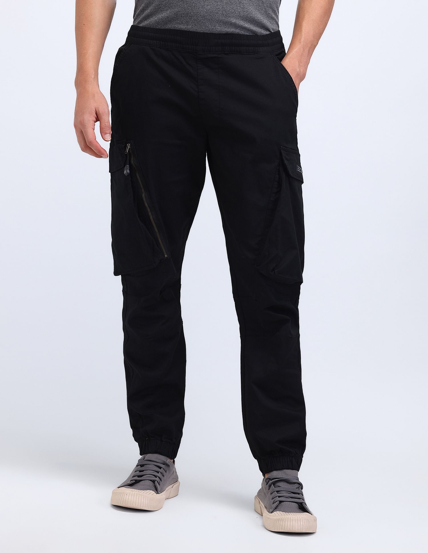 Flying Machine Jogger Fit Solid Cargo Trousers