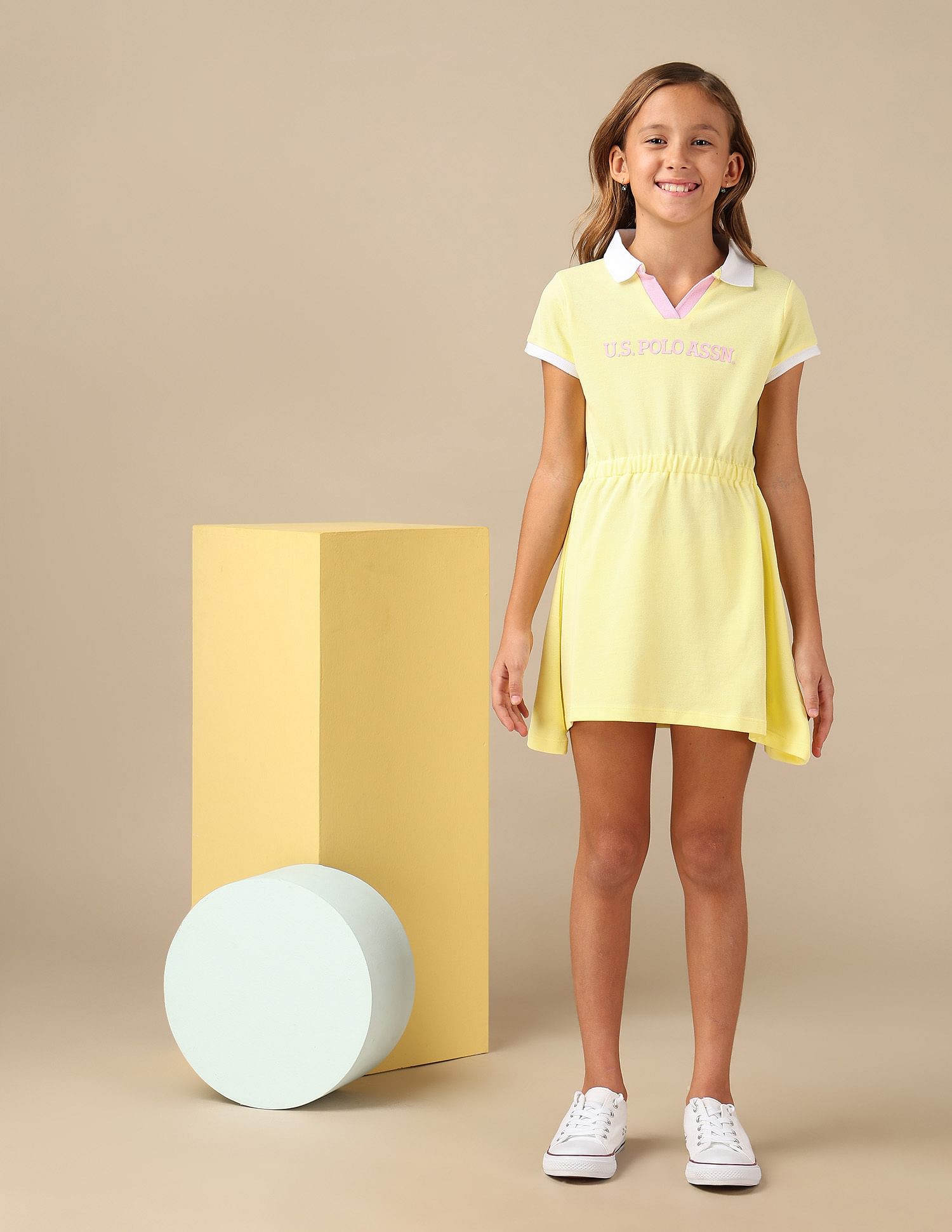 U.S. Polo Assn. Kids Girls Brand Printed Polo Dress