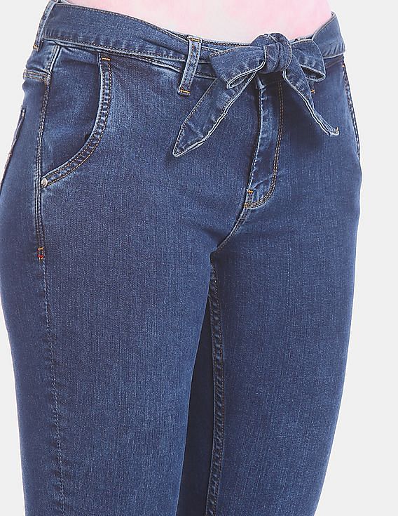 Buy U.S. Polo Assn. Women Blue Belted Waist Capri Jeans - NNNOW.com