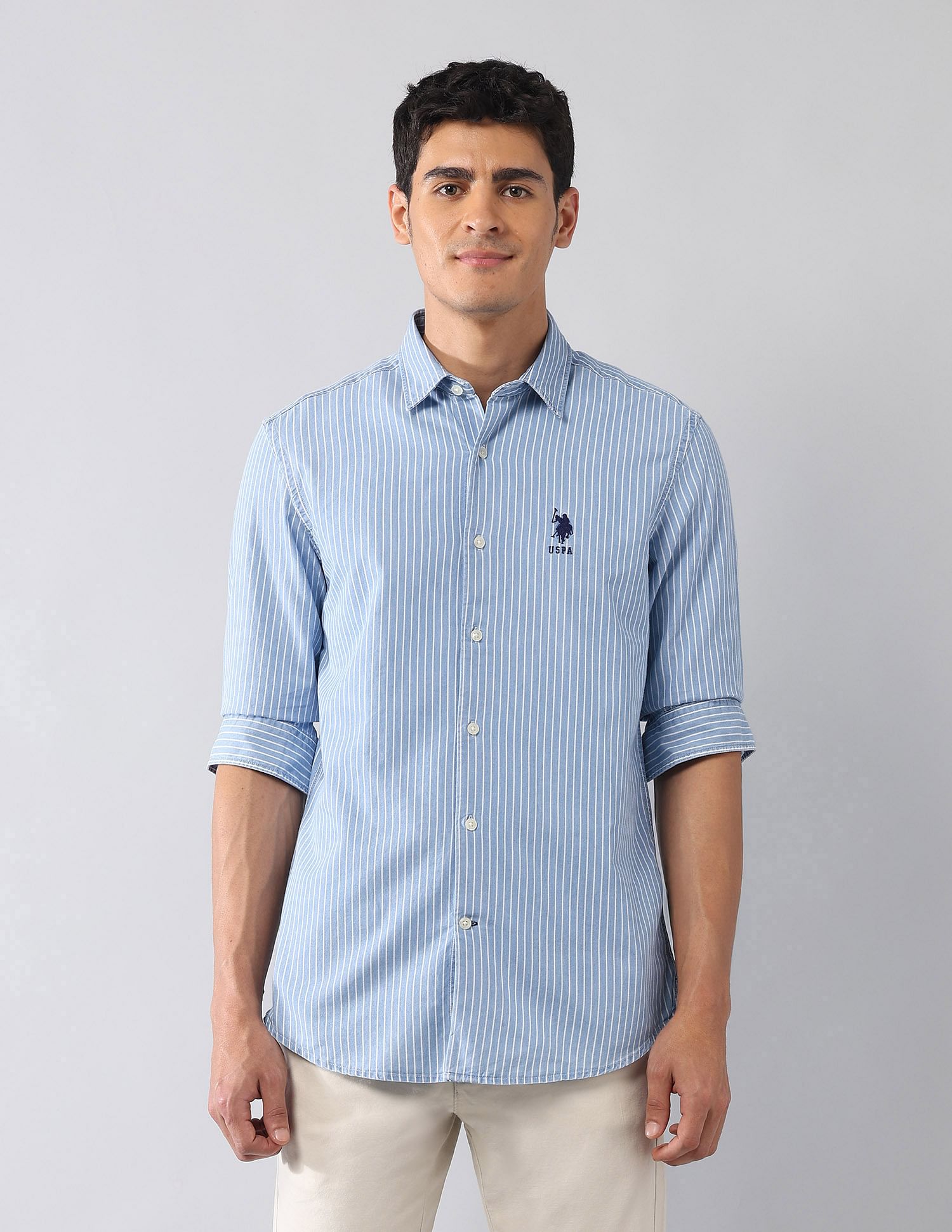 U.S. Polo Assn. Denim Co. Vertical Striped Twill Pure Cotton Shirt