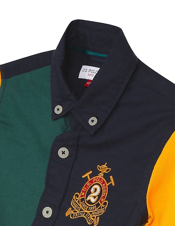 U.S. Polo Assn. Kids Boys Rounded Cuff Colour Block Shirt