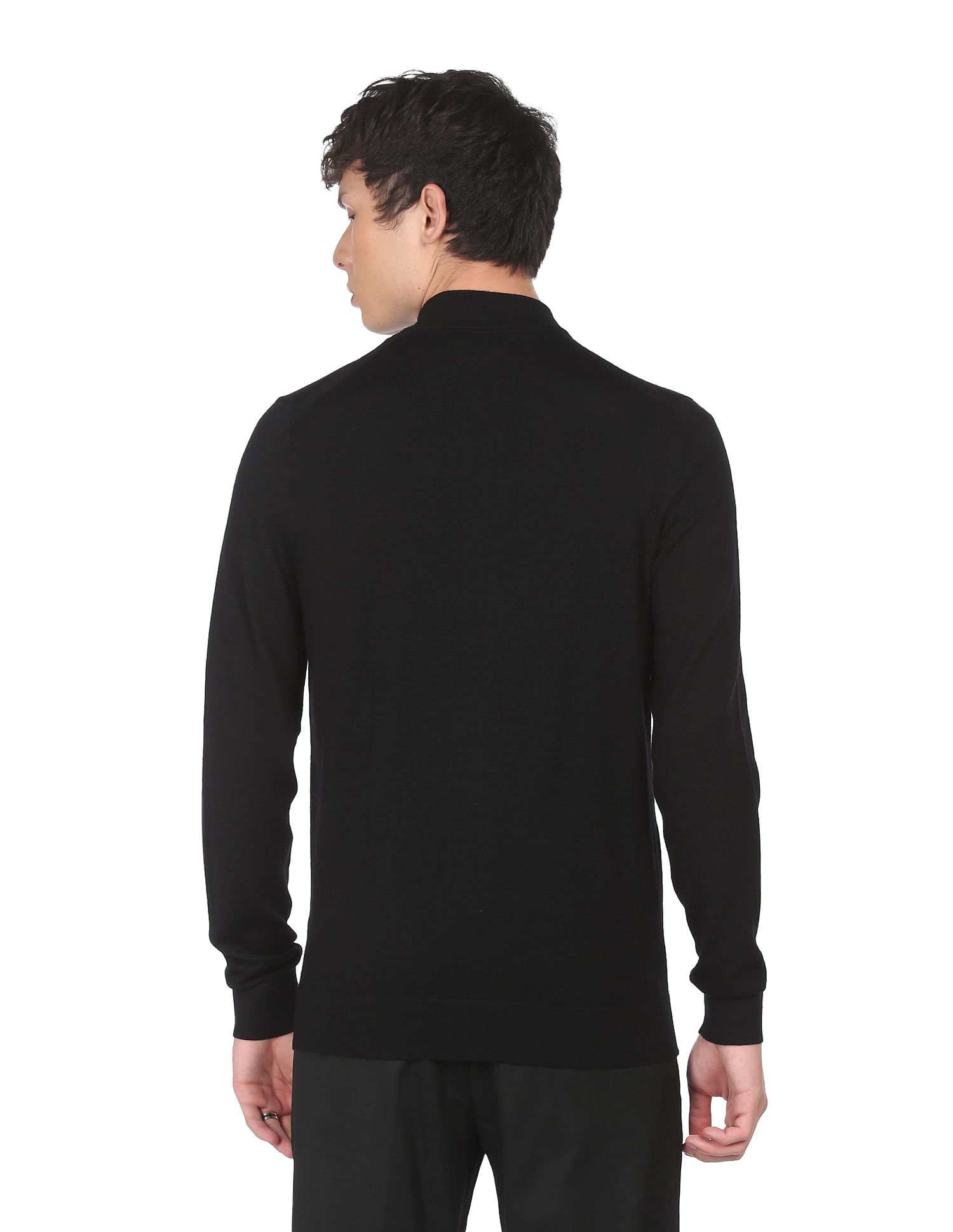 Buy Calvin Klein Men Black Superior Wool Zip Up Cardigan
