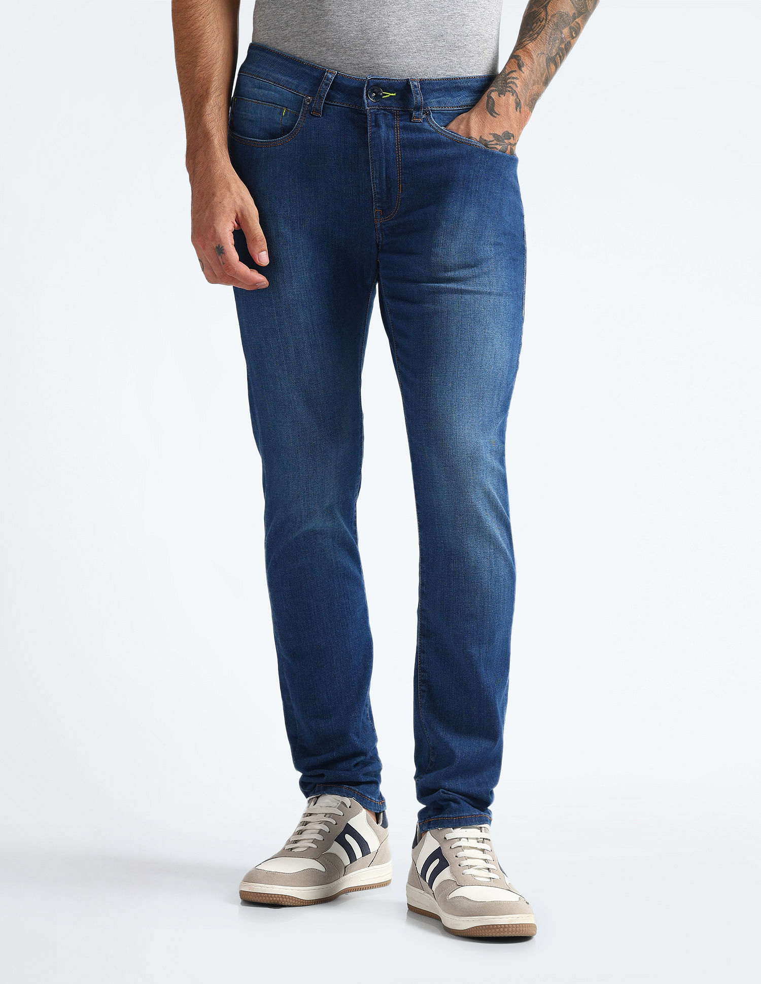 Flying Machine Mid Rise Slash Slim Tapered Fit Jeans