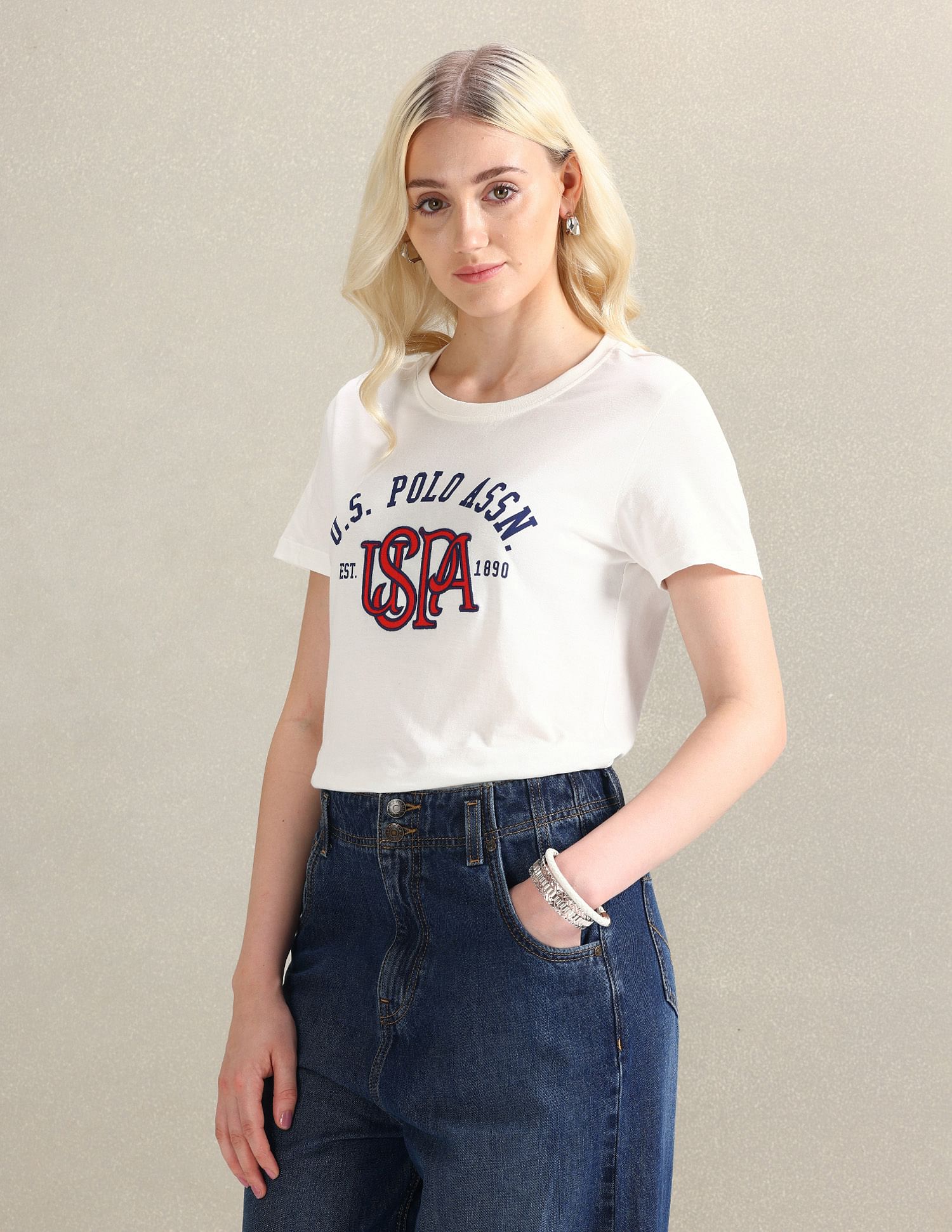 U.S. Polo Assn. Women HD Print Pure Cotton T-Shirt