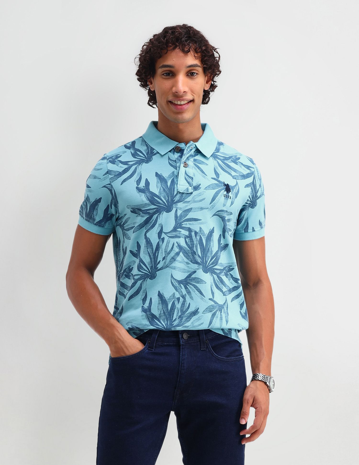 U.S. Polo Assn. Floral Print Cotton Polo Shirt