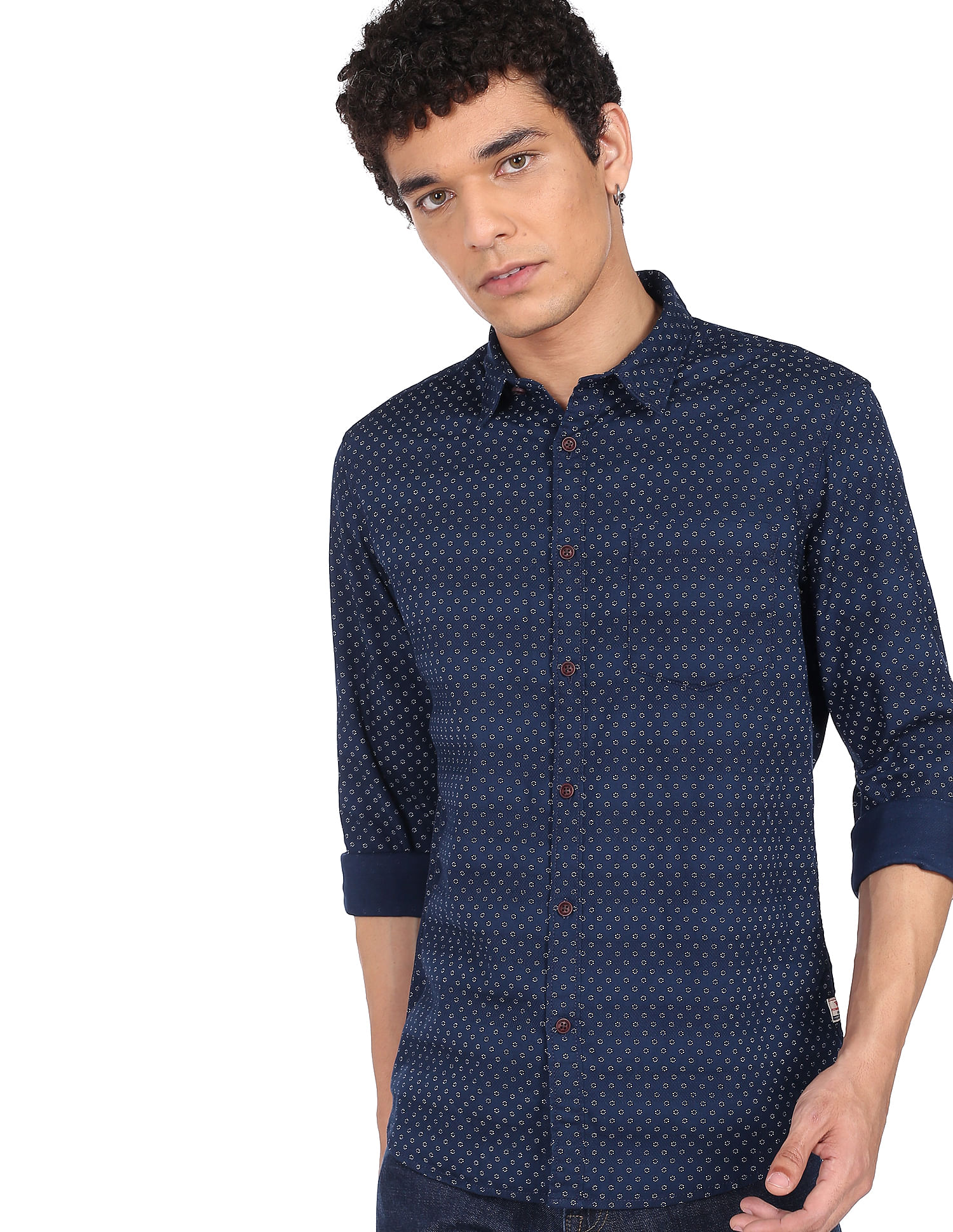Flying Machine Geometric Print Cotton Shirt