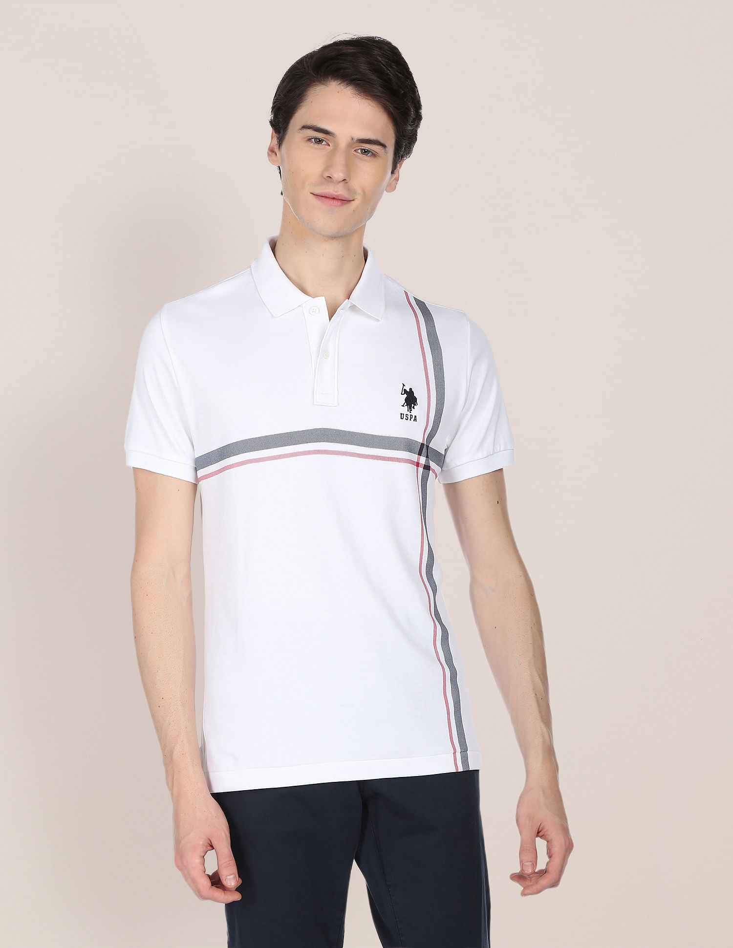 U.S. Polo Assn. Offset Stripe Cotton Polo Shirt