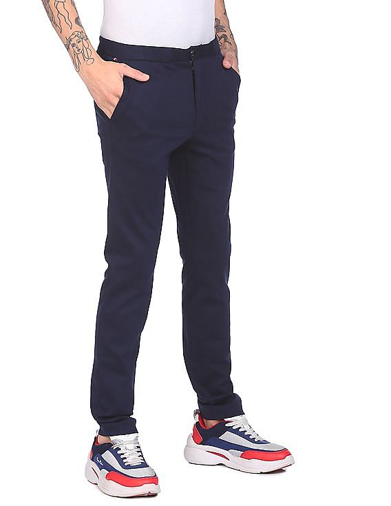Tommy Hilfiger Men Navy Mid Rise Bleeker Slim Fit Casual Knit Pants