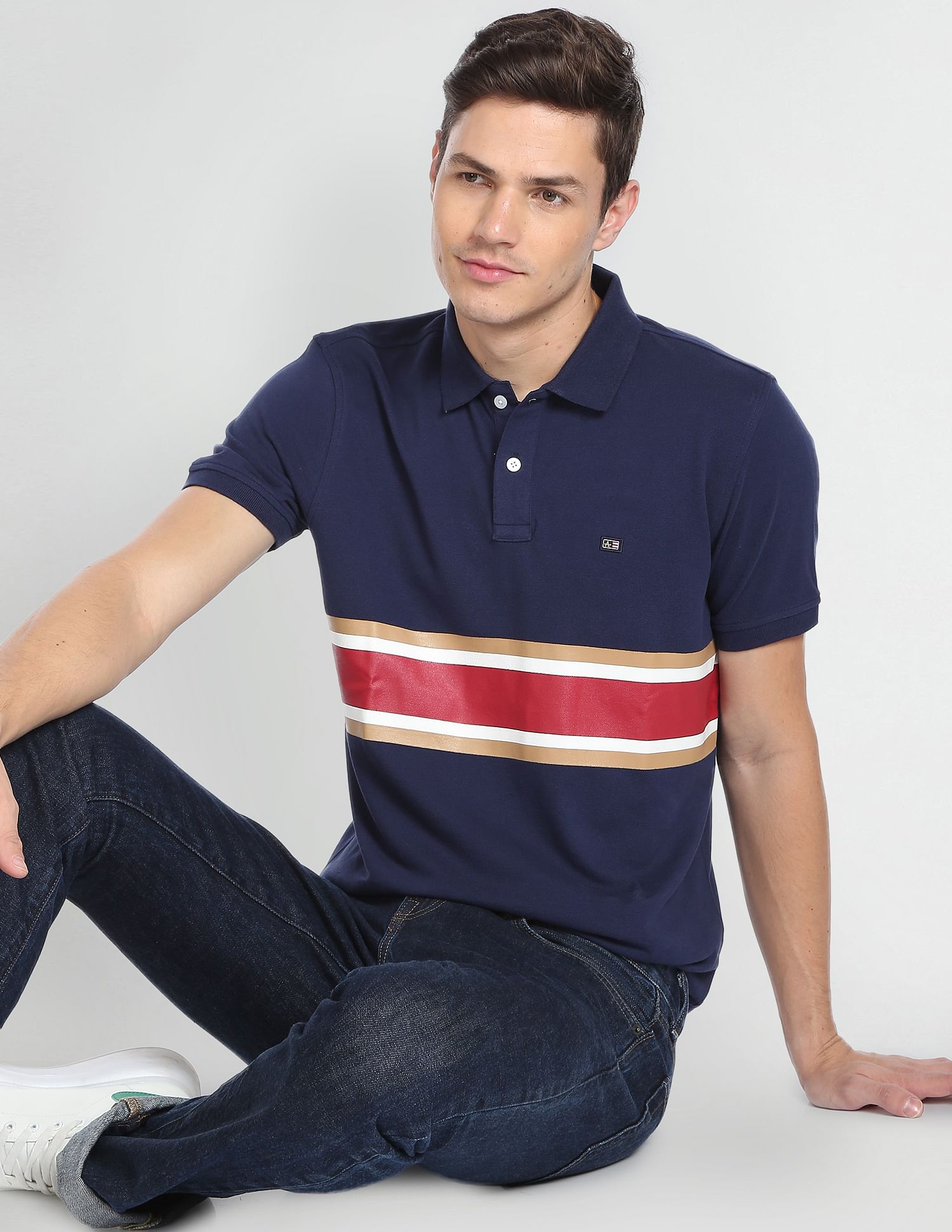 Arrow Sports Horizontal Stripe Cotton Polo Shirt