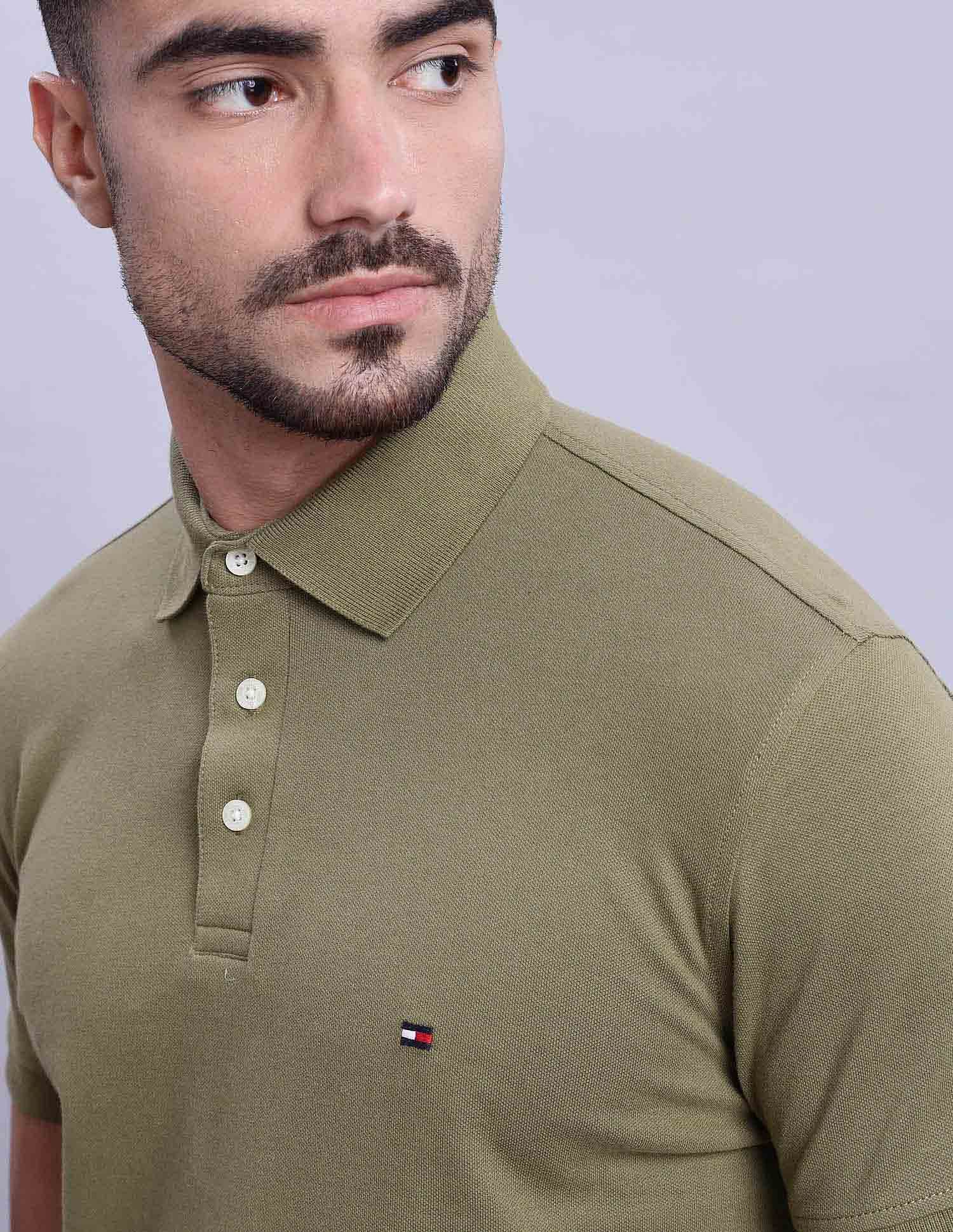 Tommy Hilfiger Mens Green Solid Polo Shirt