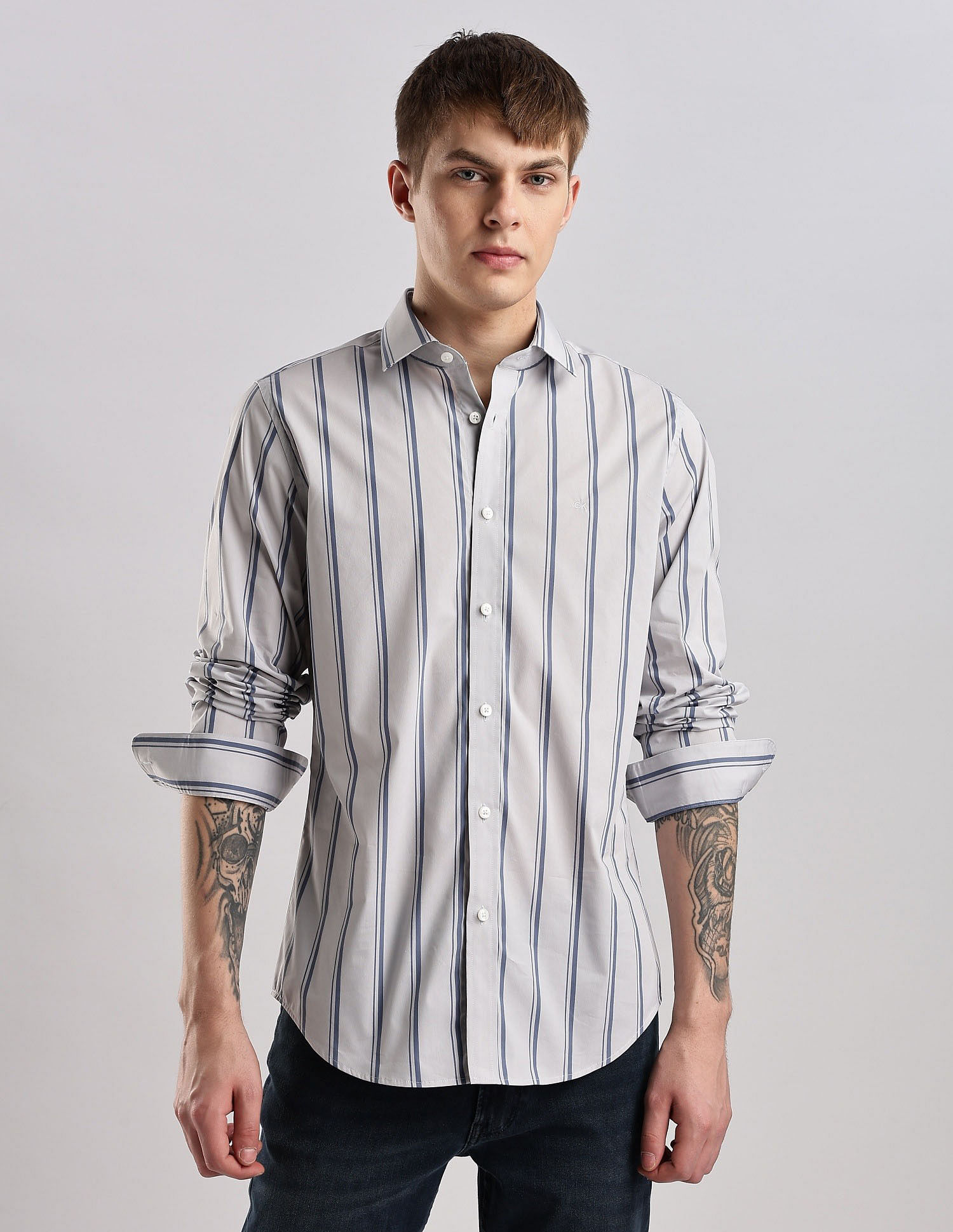 Calvin Klein Jeans Vertical Stripes Slim Fit Plain Woven Shirt