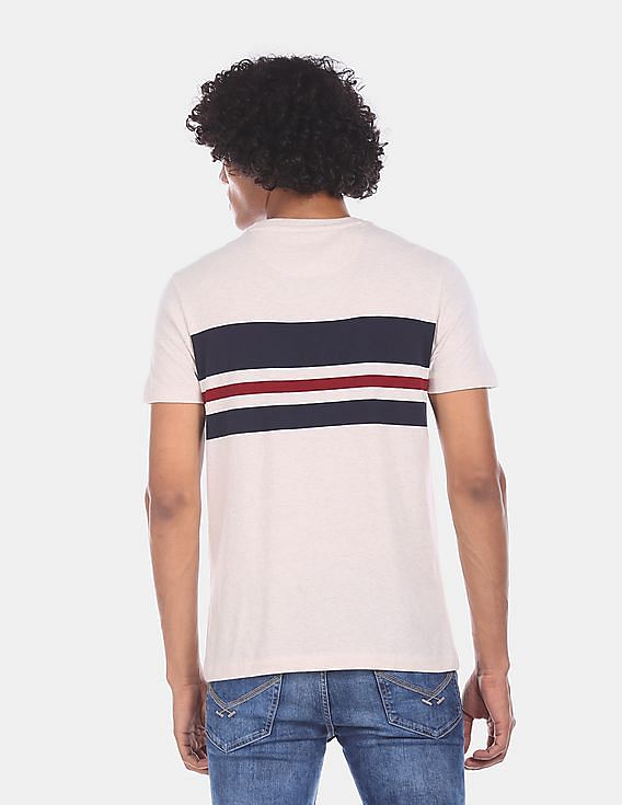 U.S. Polo Assn. Men Off White Cotton Striped T-Shirt