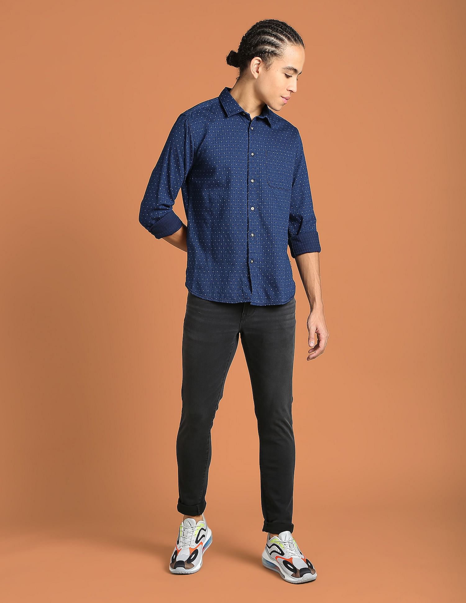 Flying Machine Patterned Print Twill Cotton Shirt