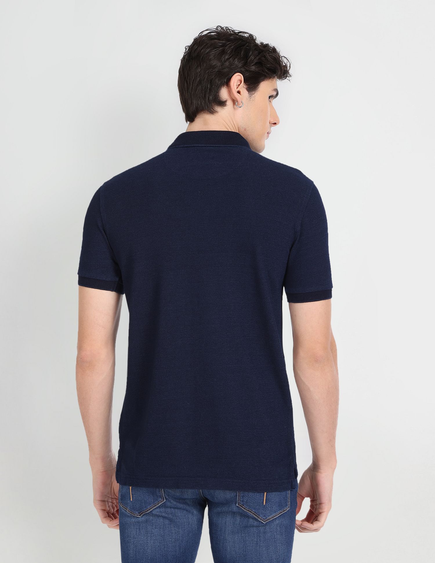 Flying Machine Ribbed Collar Solid Polo Shirt