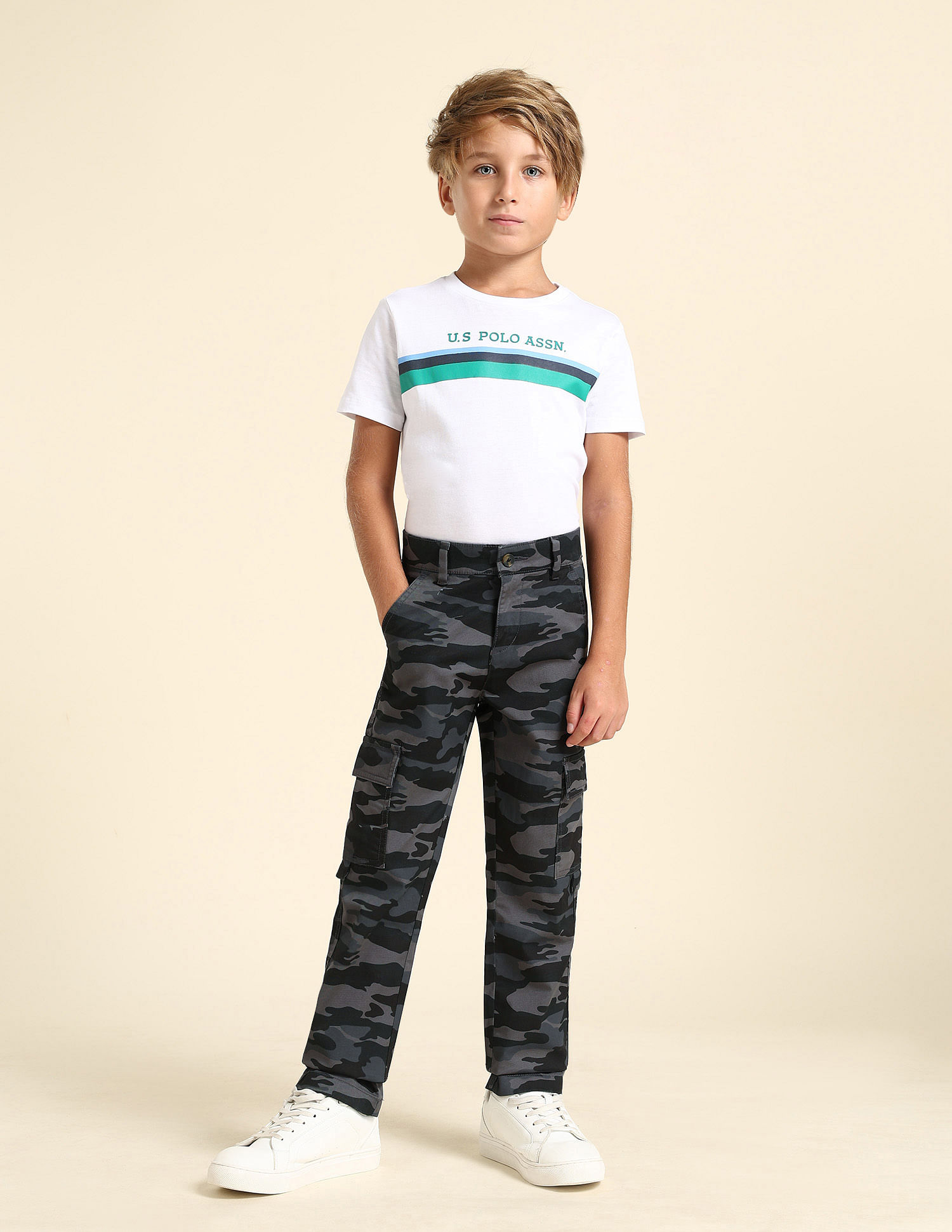 U.S. Polo Assn. Kids Boys Camouflage Printed Regular Fit Cargos