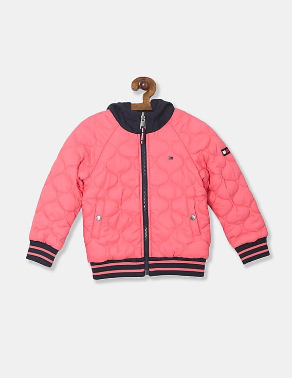 Buy Tommy Hilfiger Kids Girls Navy And Pink Quilted Hooded