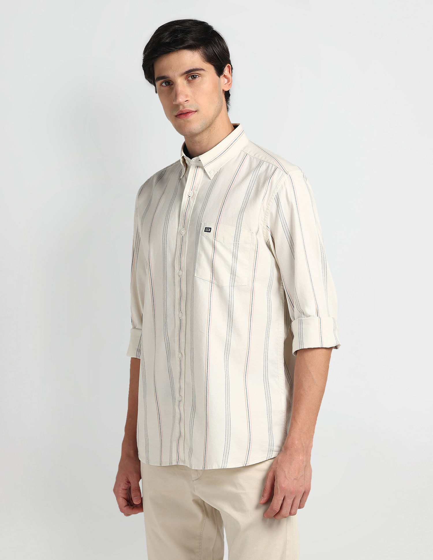 Arrow Sports Vertical Stripe Oxford Shirt