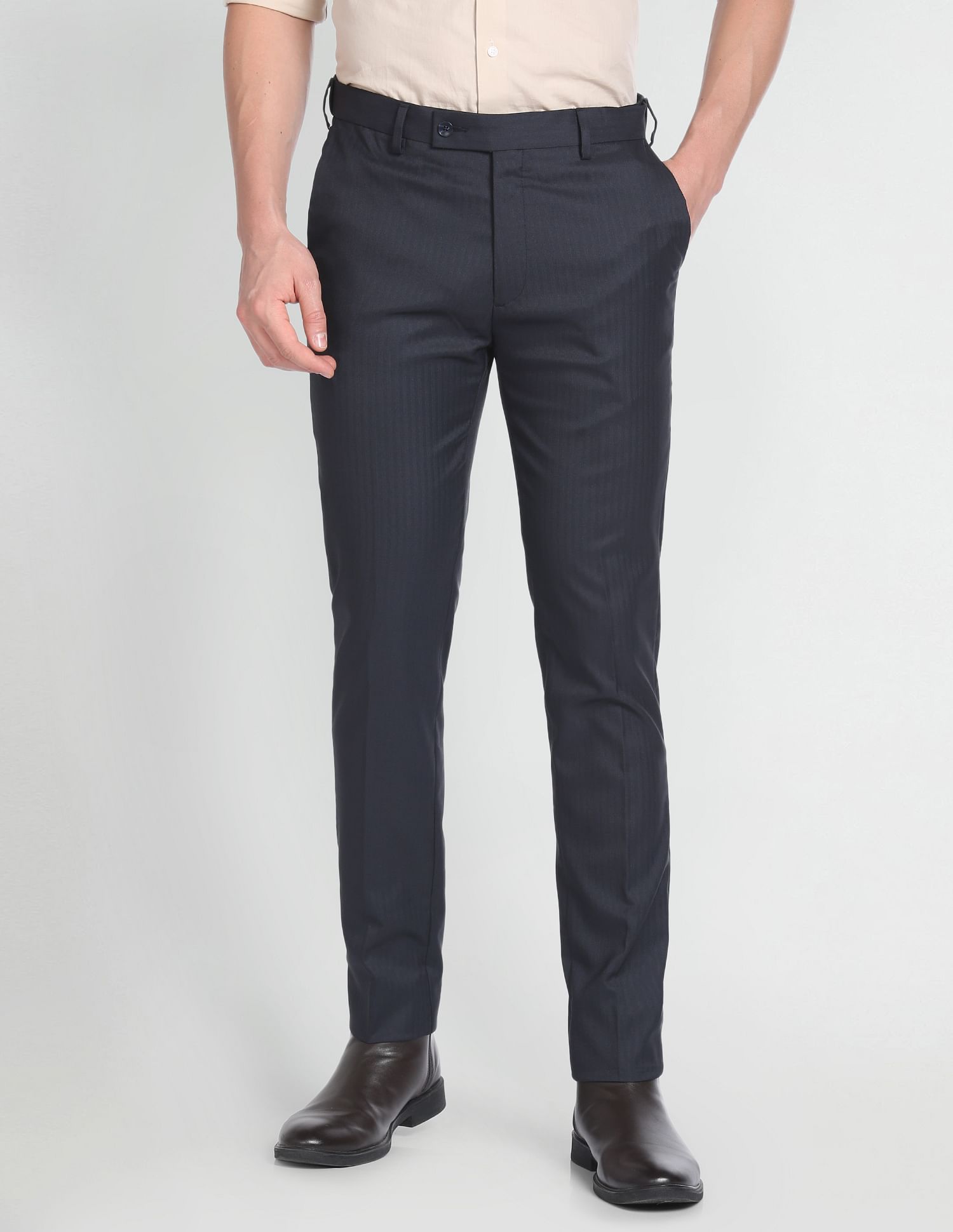Arrow Vertical Stripe Herringbone Trousers