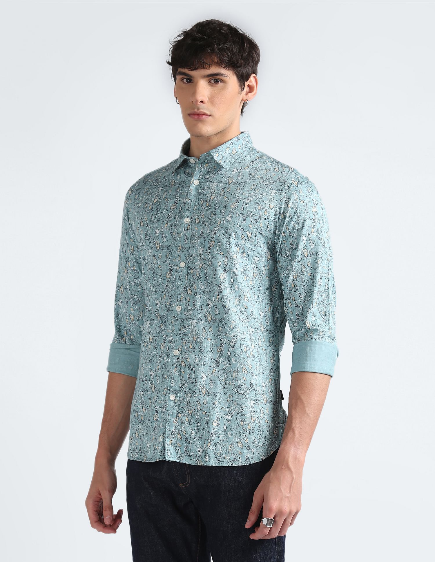 Flying Machine Abstract Print Cotton Shirt