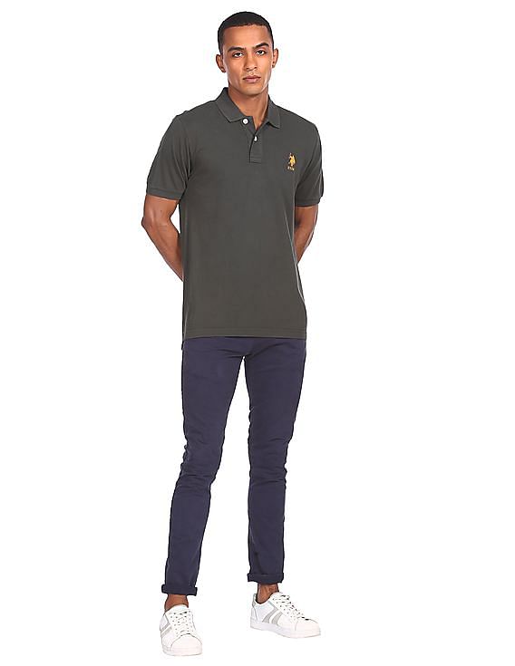 U.S. Polo Assn. Ribbed Collar Solid Polo Shirt