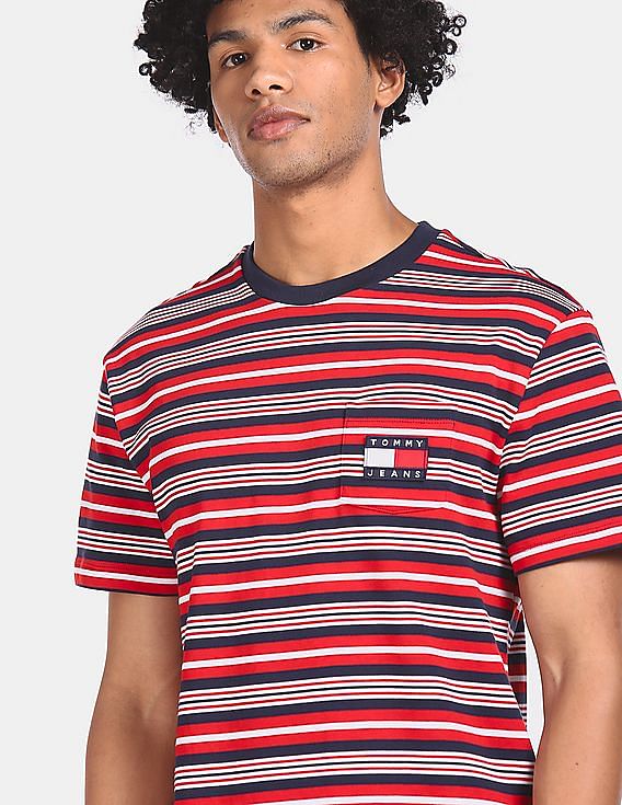 Buy Tommy Hilfiger Men Multi Colour Cotton Striped T Shirt NNNOW