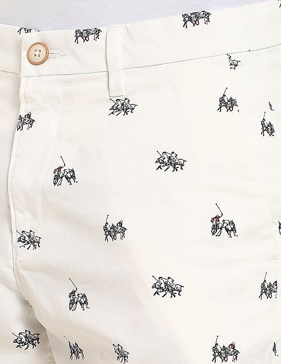 Buy U.S. Polo Assn. Men White Mid Rise Logo Print Shorts NNNOW