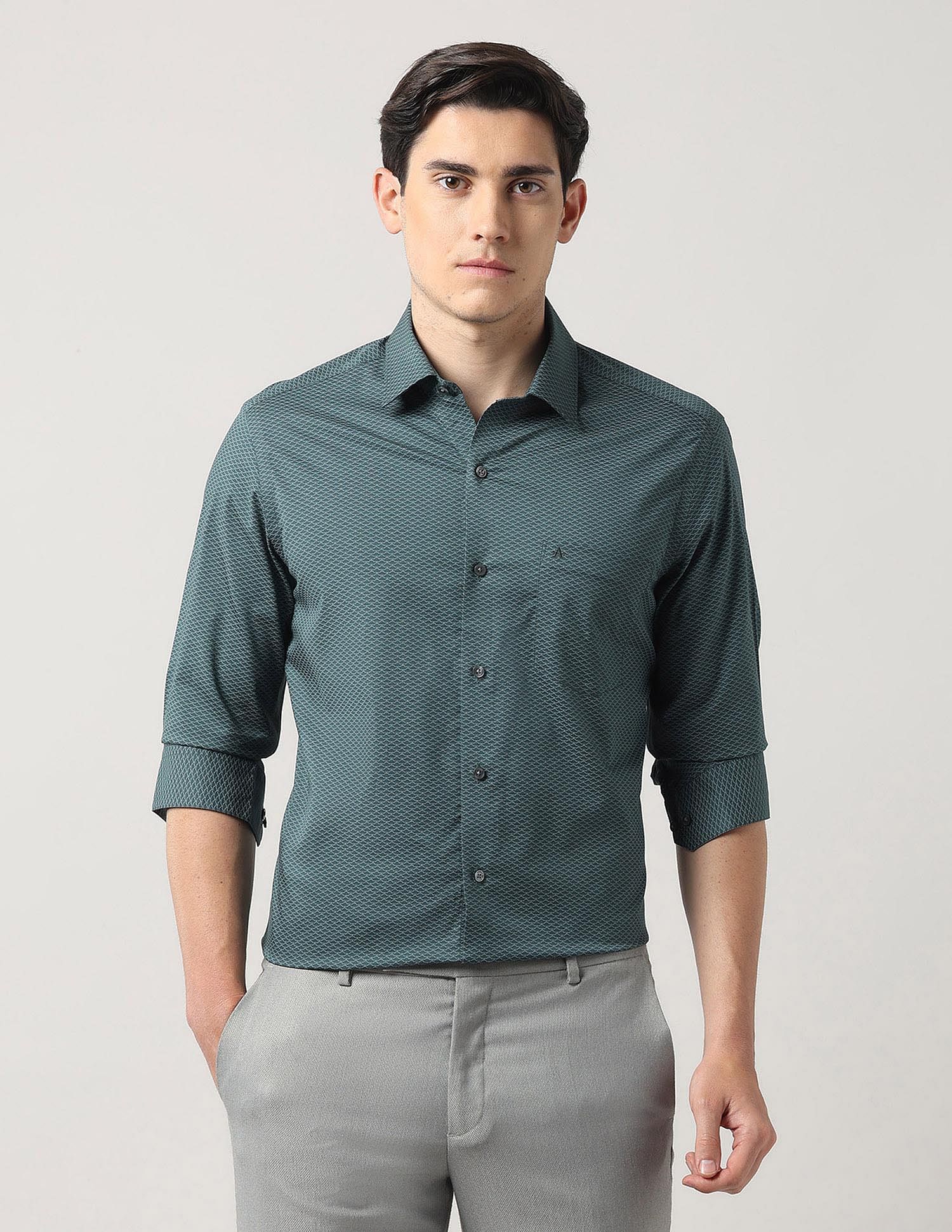 Arrow Geometric Printed Manhattan Slim Fit Autopress Shirt