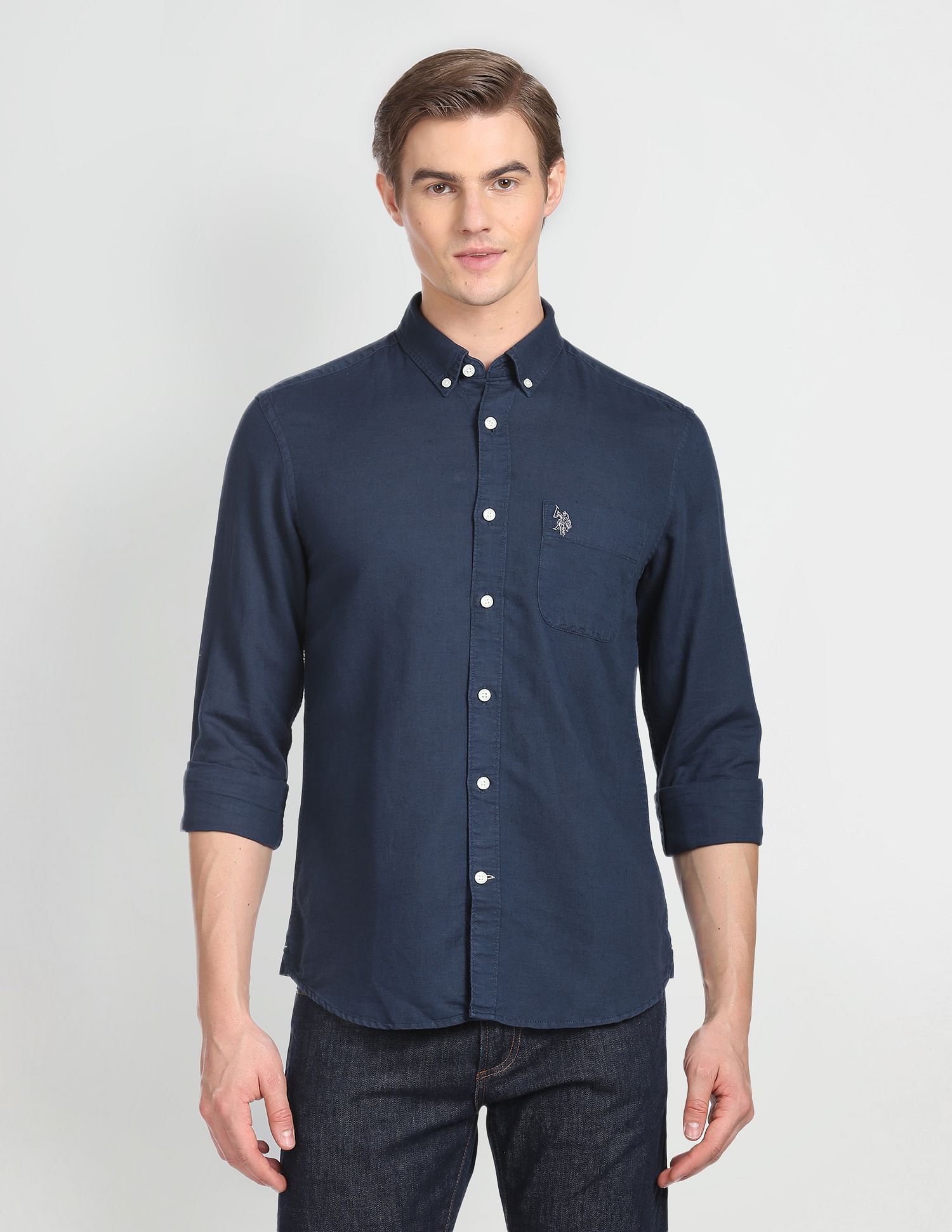 U.S. Polo Assn. Denim Co. Solid Linen Cotton Shirt