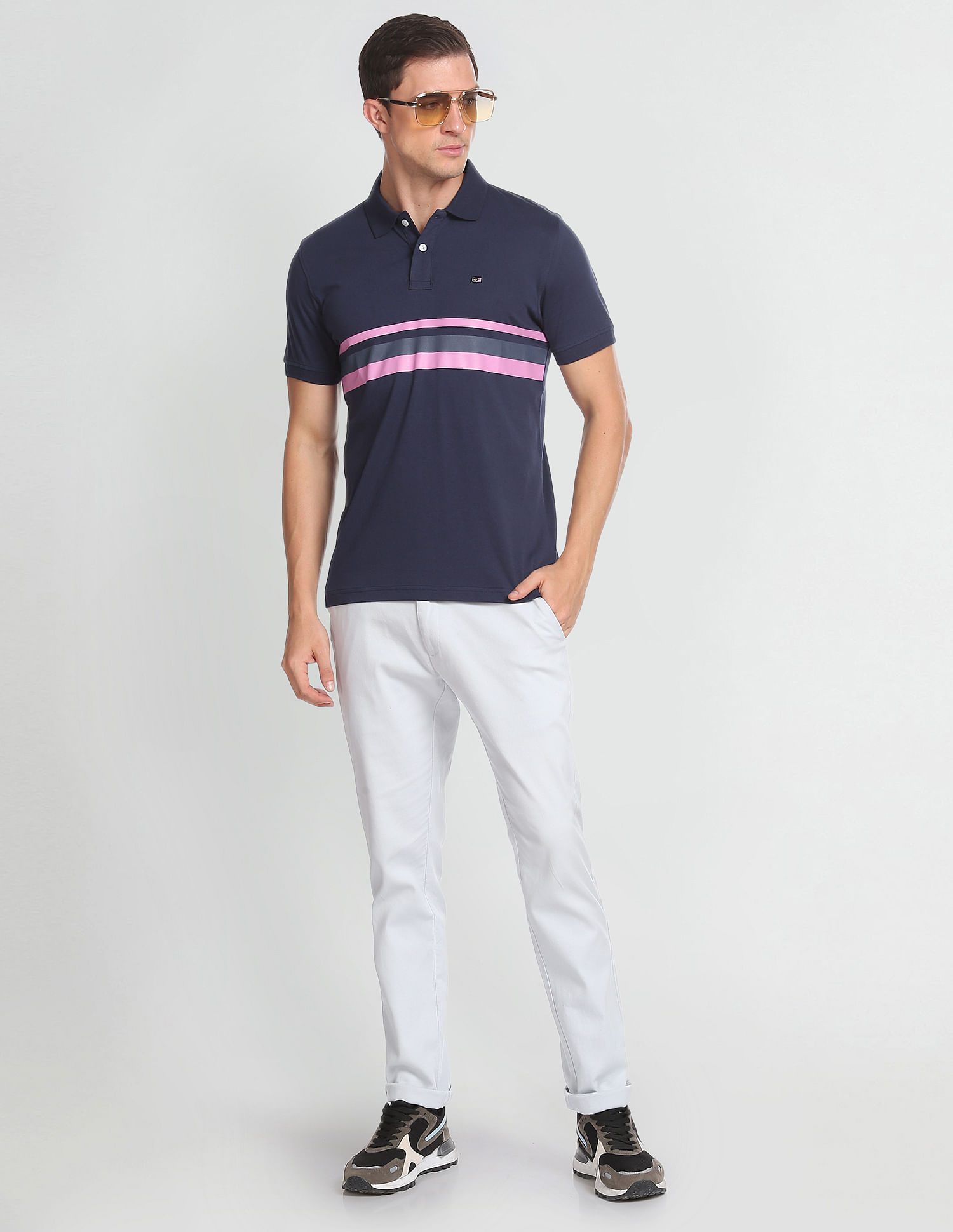Arrow Sports Horizontal Stripe Cotton Polo Shirt