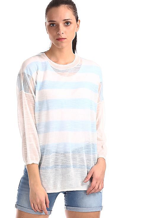 U.S. Polo Assn. Women Ribbed Neck Stripe Boxy Top