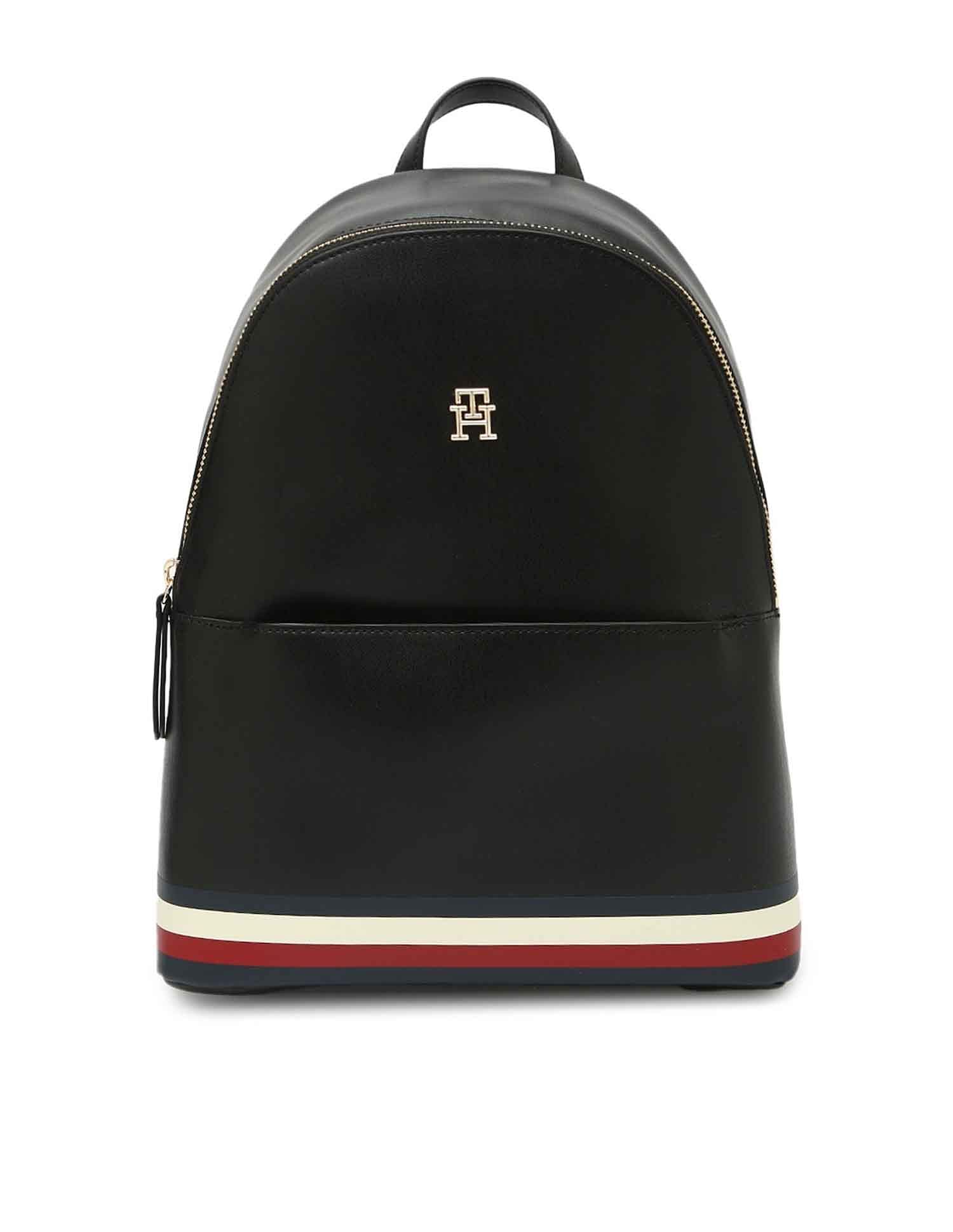 Tommy Hilfiger Printed Black PU Backpacks
