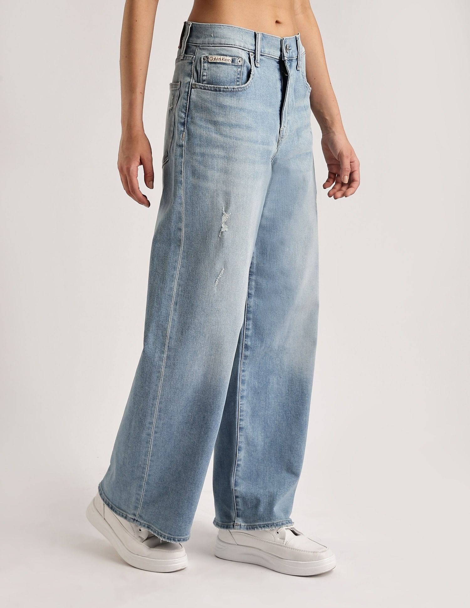 Calvin Klein Jeans Light-Wash Mid Rise Wide Leg Jeans