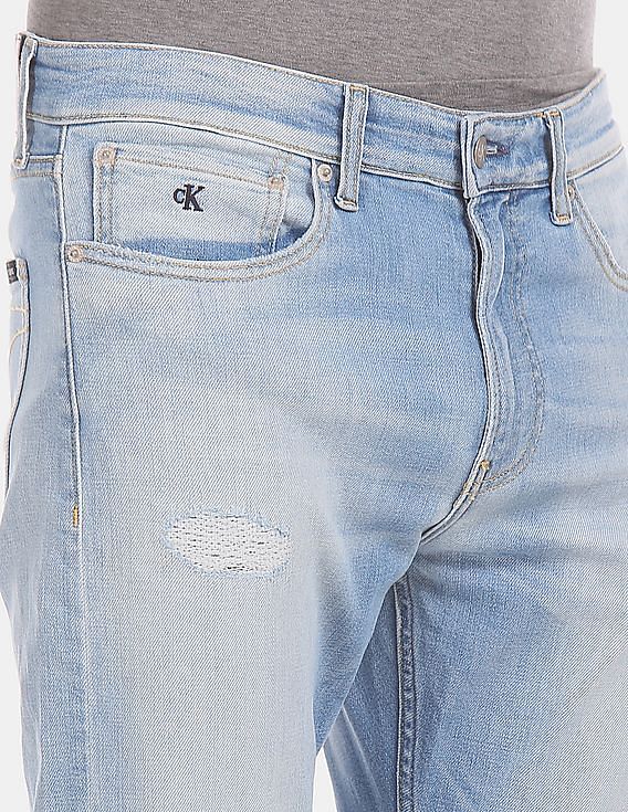 Calvin Klein Men Blue Slim Tapered Fit Cotton Stretch Ripped Jeans