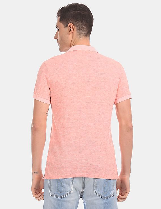 Calvin Klein Men Pink Institutional Heathered Cotton Pique Polo Shirt