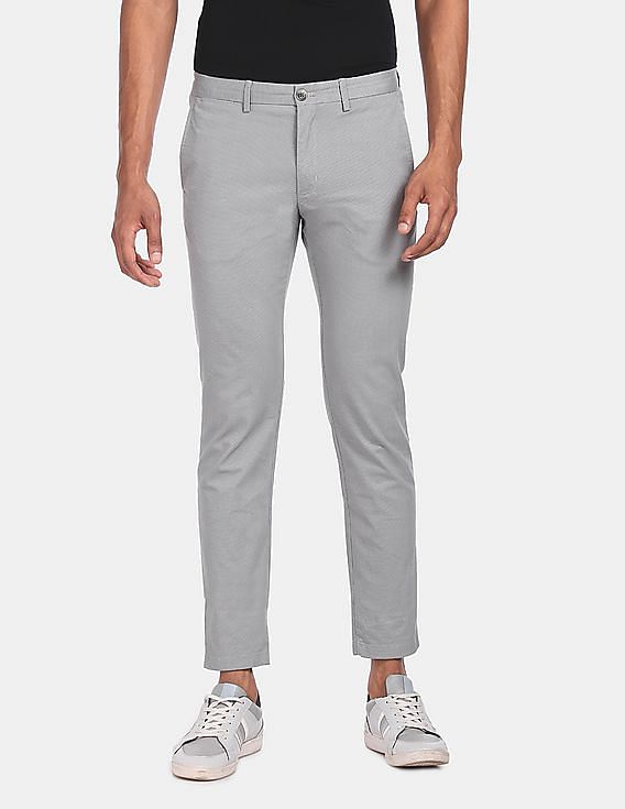 Tommy Hilfiger Men Light Grey Bleecker Slim Fit Patterned Casual Trousers