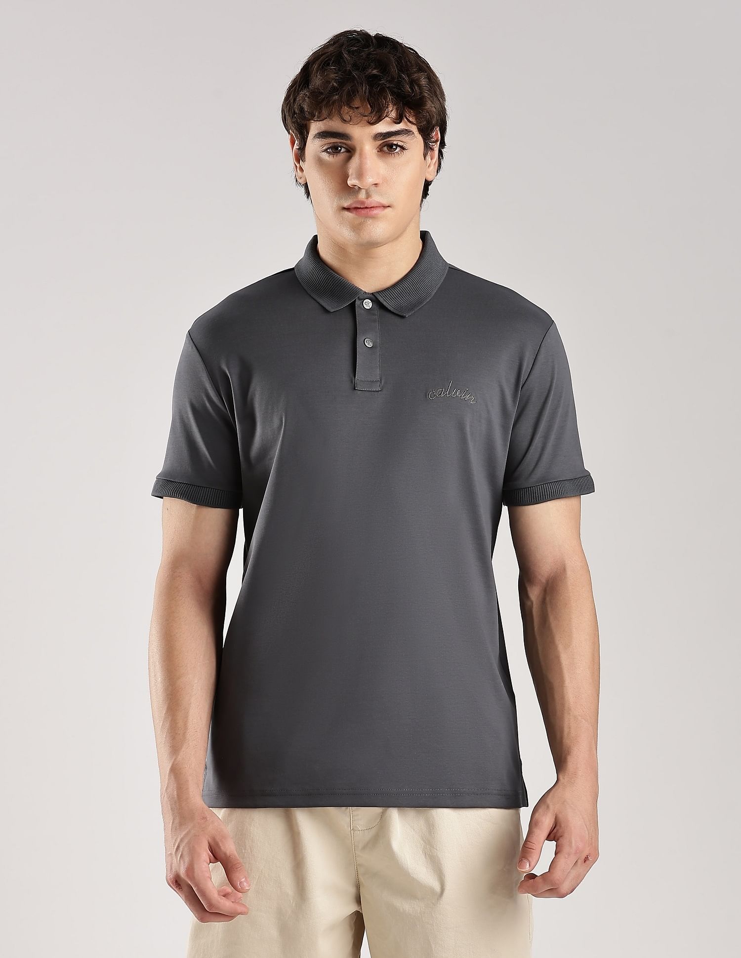 Calvin Klein Jeans Solid Regular-Fit Cotton Polo T-Shirt