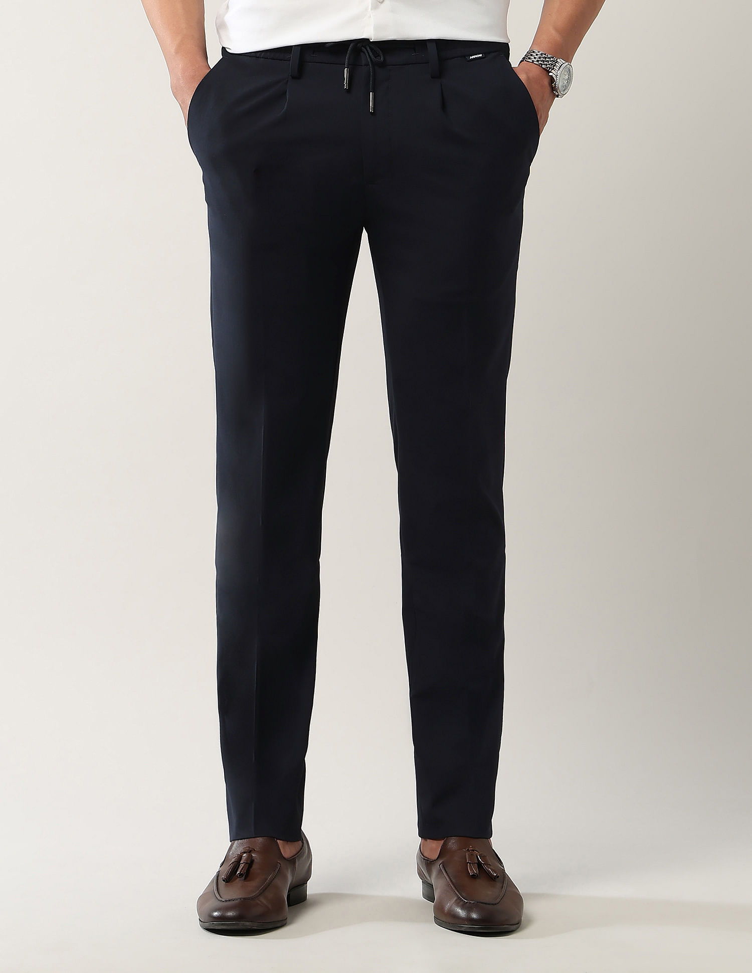 Arrow Newyork Mid Rise Textured Trousers